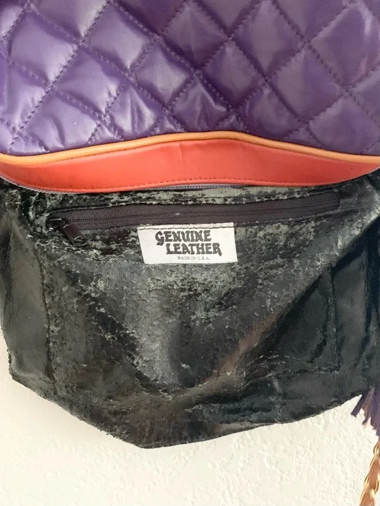 Vintage Quilted Color Block Multi-Color Leather Studded Tassel Crossbody Bag - Picture 9 of 17